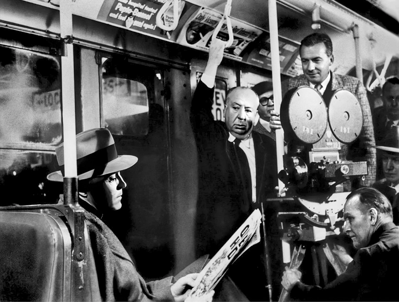 Alfred Hitchcock on the set of The Wrong Man starring Henry Fonda